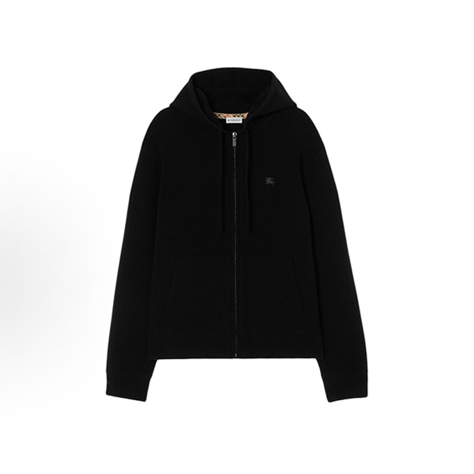 burberry solid colour full zip hooded jacket